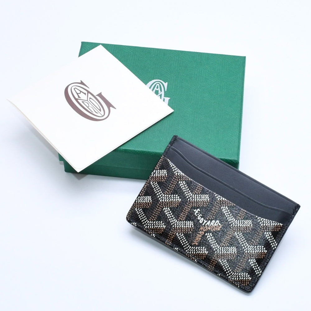 極美品 GOYARD ゴヤール サン・シュルピス ヘリンボーン カードケース 名刺入れ ブラック PVC レザー 中古 4a005392