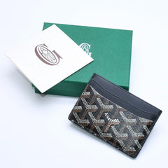 極美品 GOYARD ゴヤール サン・シュルピス ヘリンボーン カードケース 名刺入れ ブラック PVC レザー 中古 4a005392