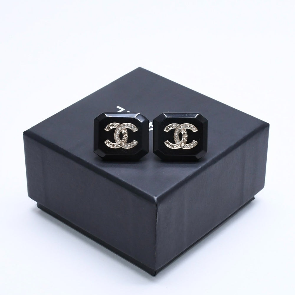 極美品 CHANEL シャネル ピアス イヤリング ココマーク B23A刻印 重量約6.03g ブラック シルバー 中古 4a005280