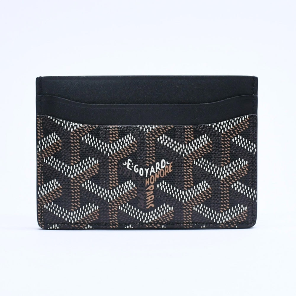 極美品 GOYARD ゴヤール サン・シュルピス ヘリンボーン カードケース 名刺入れ ブラック PVC レザー 中古 4a005392