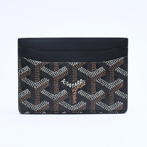極美品 GOYARD ゴヤール サン・シュルピス ヘリンボーン カードケース 名刺入れ ブラック PVC レザー 中古 4a005392