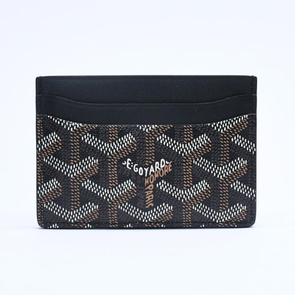 極美品 GOYARD ゴヤール サン・シュルピス ヘリンボーン カードケース 名刺入れ ブラック PVC レザー 中古 4a005392