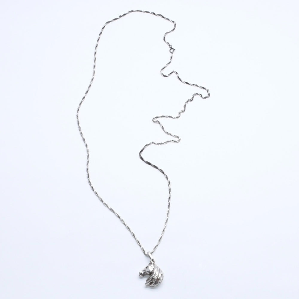 HERMES エルメス ホースヘッド ネックレス トップ 馬 チェーン アクセサリー シルバー925 美品 中古 4a005239