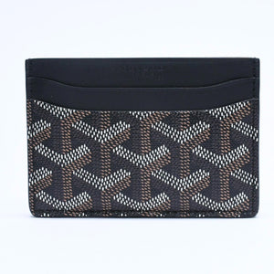 極美品 GOYARD ゴヤール サン・シュルピス ヘリンボーン カードケース 名刺入れ ブラック PVC レザー 中古 4a005392