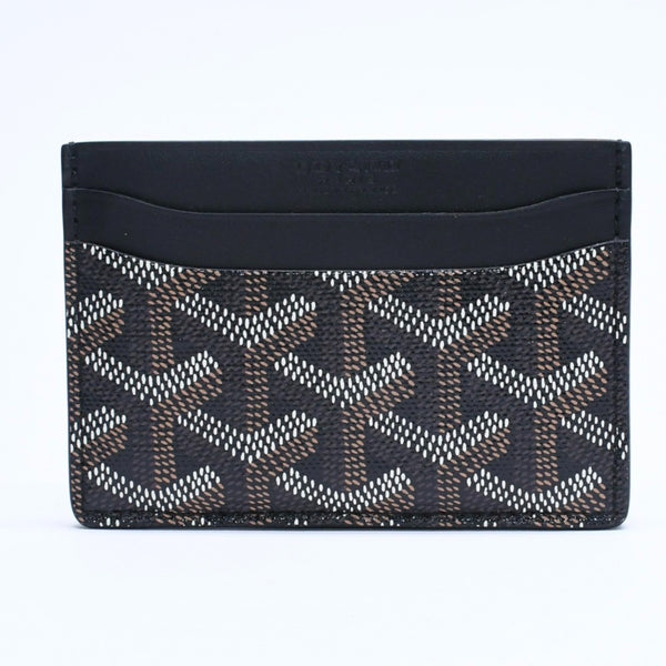 極美品 GOYARD ゴヤール サン・シュルピス ヘリンボーン カードケース 名刺入れ ブラック PVC レザー 中古 4a005392