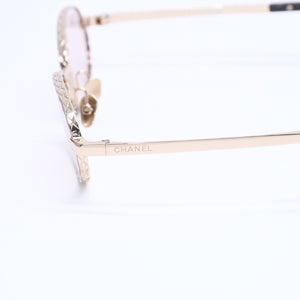 極美品 CHANEL シャネル サングラス アイウェア 2227-S c.310/SW サイズ55□18 140 ゴールド ブラウン 中古 4a005396