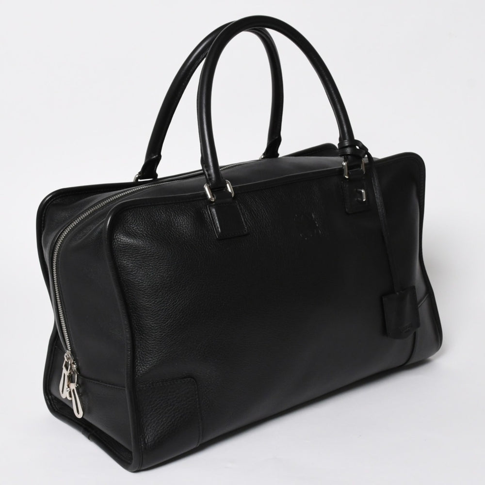 Very good condition LOEWE Amazona 44 Boston bag handbag leather black silver hardware used 4a005394
