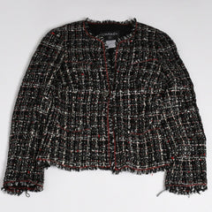 Very Good Condition CHANEL Tweed Jacket P26010V16324 Coco Mark Black Red White Size 38 Used 4a005415
