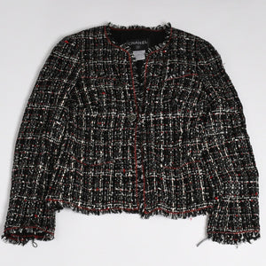 Very Good Condition CHANEL Tweed Jacket P26010V16324 Coco Mark Black Red White Size 38 Used 4a005415
