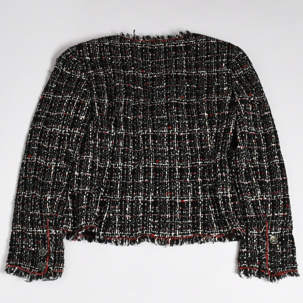 極美品 CHANEL シャネル ツイードジャケット P26010V16324 ココマーク ブラック レッド ホワイト サイズ38 中古 4a005415