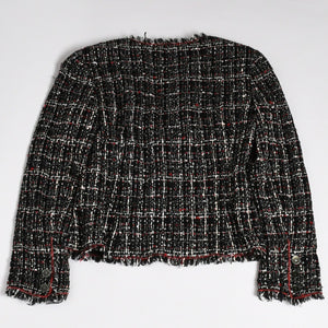 Very Good Condition CHANEL Tweed Jacket P26010V16324 Coco Mark Black Red White Size 38 Used 4a005415