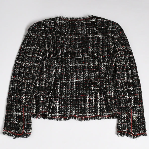 Very Good Condition CHANEL Tweed Jacket P26010V16324 Coco Mark Black Red White Size 38 Used 4a005415