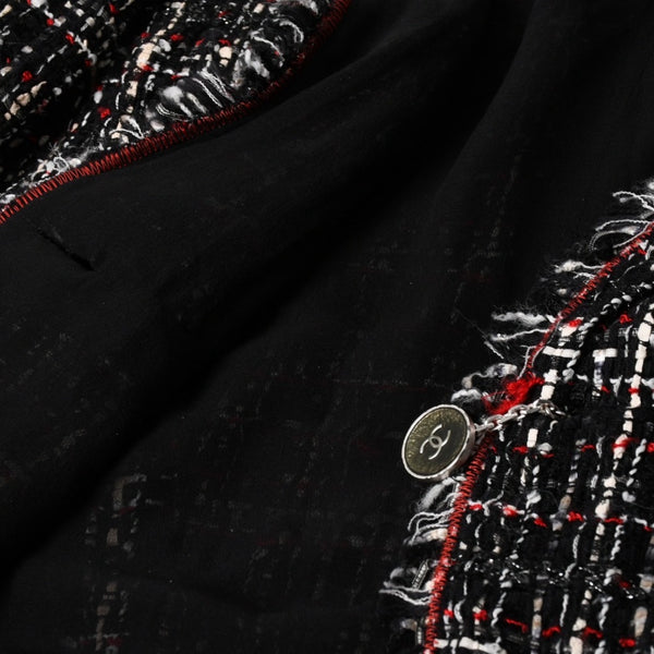 Very Good Condition CHANEL Tweed Jacket P26010V16324 Coco Mark Black Red White Size 38 Used 4a005415