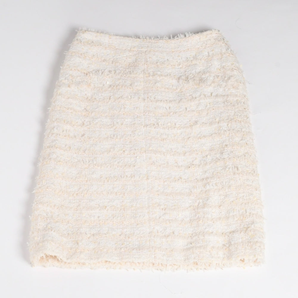 極美品 CHANEL シャネル スカート ツイード スパンコール ココマーク P25517V15560 ホワイト サイズ36 中古 4a005411