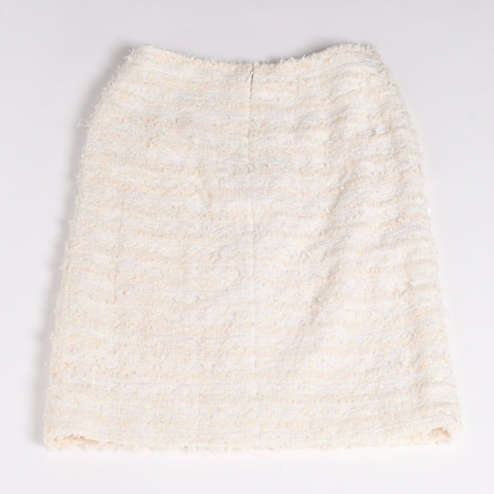 極美品 CHANEL シャネル スカート ツイード スパンコール ココマーク P25517V15560 ホワイト サイズ36 中古 4a005411
