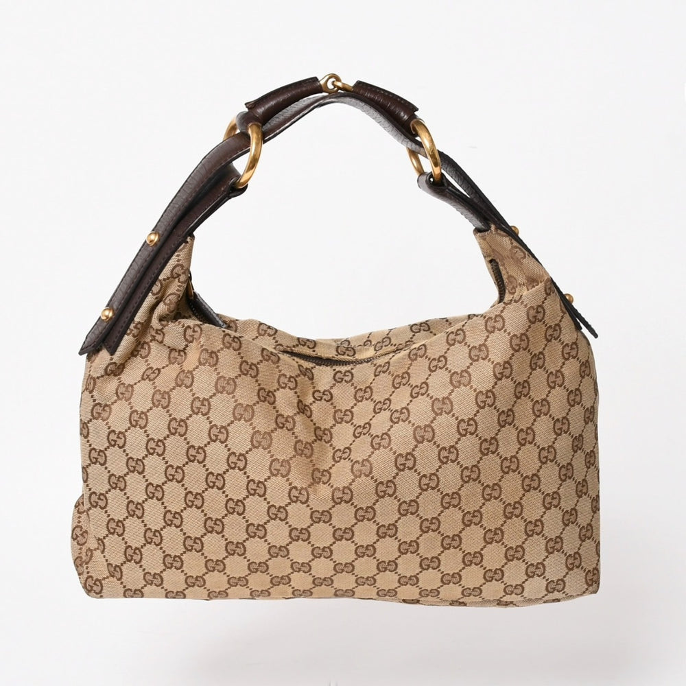 極美品 GUCCI グッチ ワンショルダーバッグ ホースビット 115867 GGキャンバス ブラウン ゴールド金具 中古 4a005375