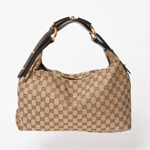極美品 GUCCI グッチ ワンショルダーバッグ ホースビット 115867 GGキャンバス ブラウン ゴールド金具 中古 4a005375