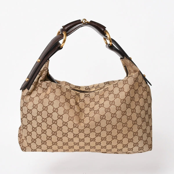 極美品 GUCCI グッチ ワンショルダーバッグ ホースビット 115867 GGキャンバス ブラウン ゴールド金具 中古 4a005375