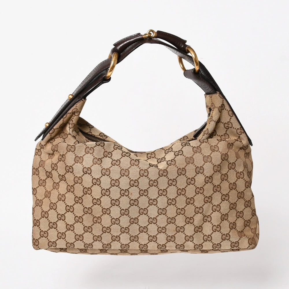 極美品 GUCCI グッチ ワンショルダーバッグ ホースビット 115867 GGキャンバス ブラウン ゴールド金具 中古 4a005375