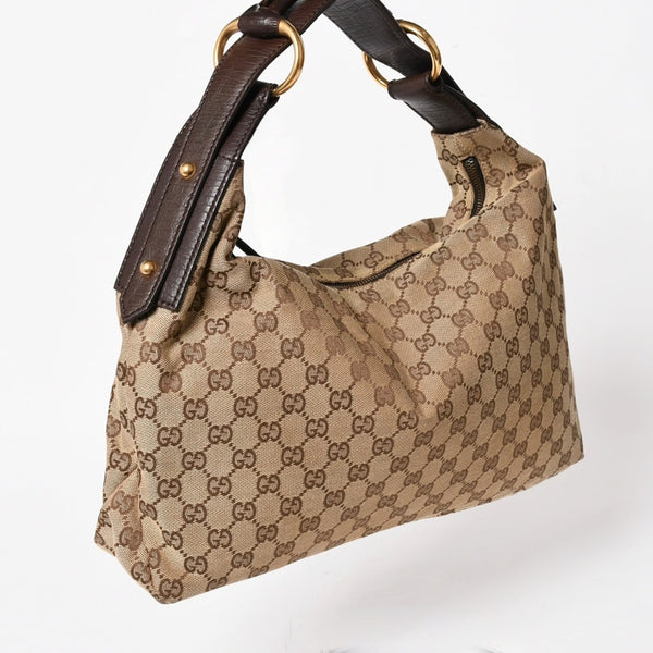 極美品 GUCCI グッチ ワンショルダーバッグ ホースビット 115867 GGキャンバス ブラウン ゴールド金具 中古 4a005375