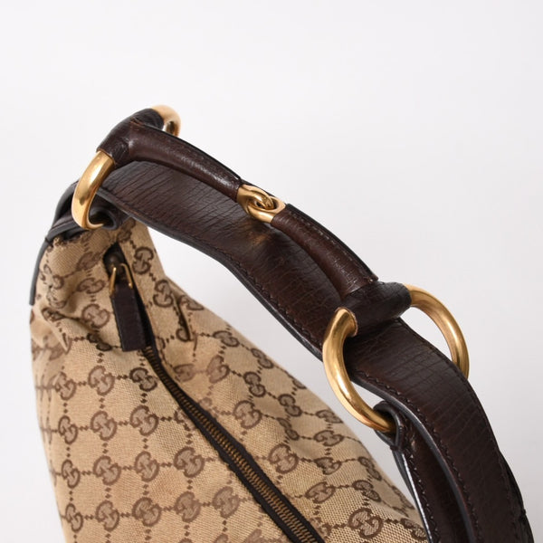 極美品 GUCCI グッチ ワンショルダーバッグ ホースビット 115867 GGキャンバス ブラウン ゴールド金具 中古 4a005375