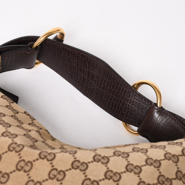 極美品 GUCCI グッチ ワンショルダーバッグ ホースビット 115867 GGキャンバス ブラウン ゴールド金具 中古 4a005375