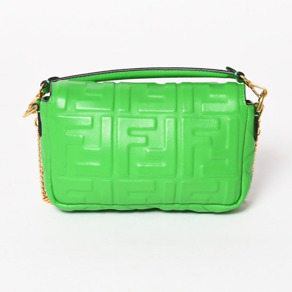 極美品 FENDI フェンディ Baguette Mini バゲット ミニ 2WAYバッグ 8BS017 ズッカ エンボスロゴ ラムスキン ゴールド金具 中古 4a005387
