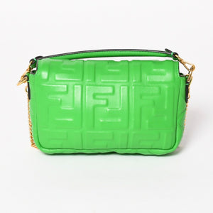 極美品 FENDI フェンディ Baguette Mini バゲット ミニ 2WAYバッグ 8BS017 ズッカ エンボスロゴ ラムスキン ゴールド金具 中古 4a005387