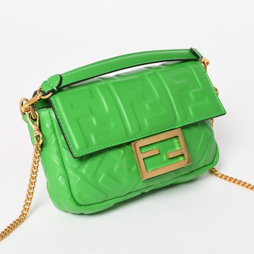 Very Good Condition FENDI Baguette Mini Baguette Mini 2WAY Bag 8BS017 Zucca Embossed Logo Lambskin Gold Hardware Used 4a005387