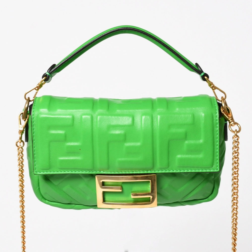 Very Good Condition FENDI Baguette Mini Baguette Mini 2WAY Bag 8BS017 Zucca Embossed Logo Lambskin Gold Hardware Used 4a005387