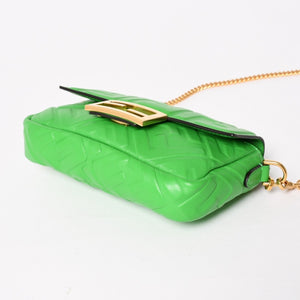極美品 FENDI フェンディ Baguette Mini バゲット ミニ 2WAYバッグ 8BS017 ズッカ エンボスロゴ ラムスキン ゴールド金具 中古 4a005387
