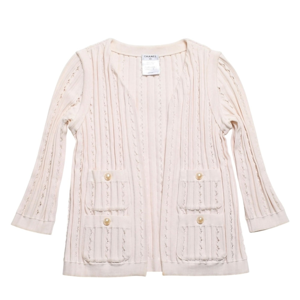 極美品 CHANEL シャネル カーディガン パールボタン ココマーク P43886K04503 コットン レーヨン ポリエステル ピンク サイズ34 中古 4a005409
