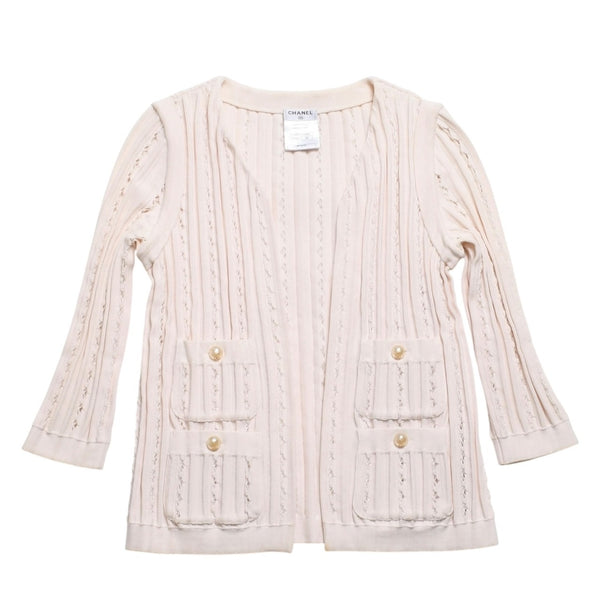 極美品 CHANEL シャネル カーディガン パールボタン ココマーク P43886K04503 コットン レーヨン ポリエステル ピンク サイズ34 中古 4a005409