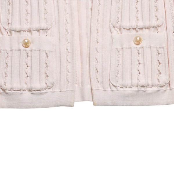 極美品 CHANEL シャネル カーディガン パールボタン ココマーク P43886K04503 コットン レーヨン ポリエステル ピンク サイズ34 中古 4a005409