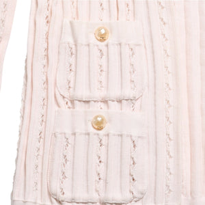 極美品 CHANEL シャネル カーディガン パールボタン ココマーク P43886K04503 コットン レーヨン ポリエステル ピンク サイズ34 中古 4a005409