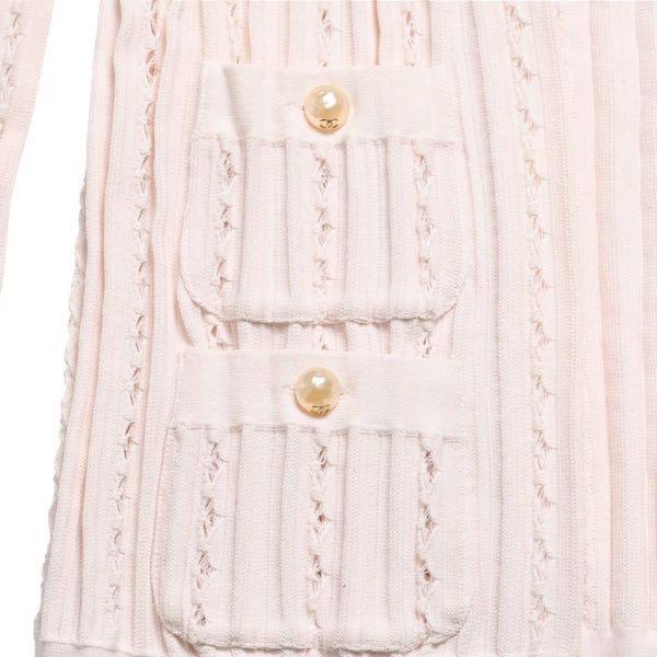 極美品 CHANEL シャネル カーディガン パールボタン ココマーク P43886K04503 コットン レーヨン ポリエステル ピンク サイズ34 中古 4a005409