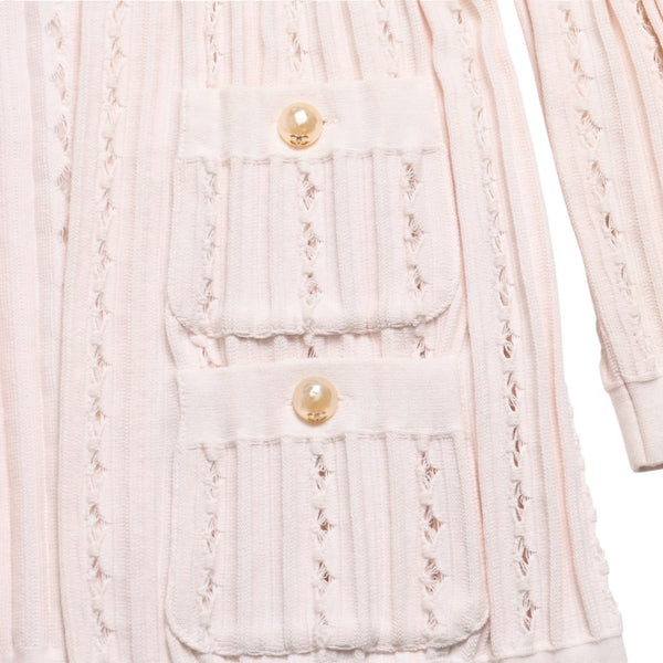極美品 CHANEL シャネル カーディガン パールボタン ココマーク P43886K04503 コットン レーヨン ポリエステル ピンク サイズ34 中古 4a005409