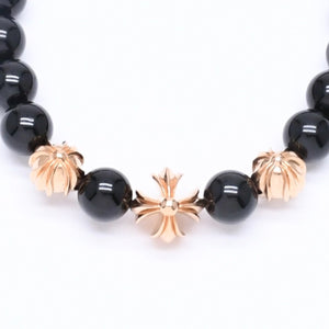New and unused CHROME HEARTS Beads Bracelet Black Cross Ball Charm 22K Gold Cross Ball Used 4a005517