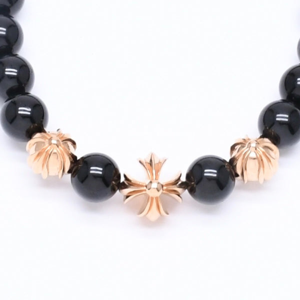 New and unused CHROME HEARTS Beads Bracelet Black Cross Ball Charm 22K Gold Cross Ball Used 4a005517