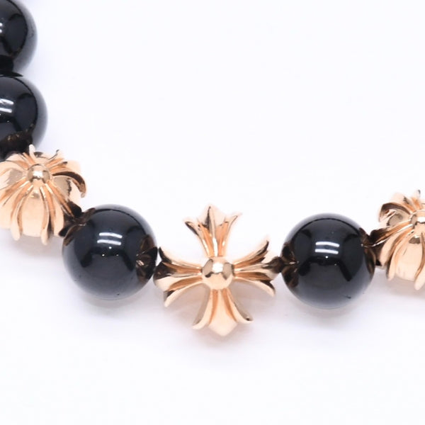 New and unused CHROME HEARTS Beads Bracelet Black Cross Ball Charm 22K Gold Cross Ball Used 4a005517
