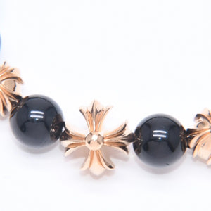 New and unused CHROME HEARTS Beads Bracelet Black Cross Ball Charm 22K Gold Cross Ball Used 4a005517