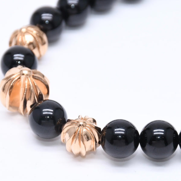 New and unused CHROME HEARTS Beads Bracelet Black Cross Ball Charm 22K Gold Cross Ball Used 4a005517