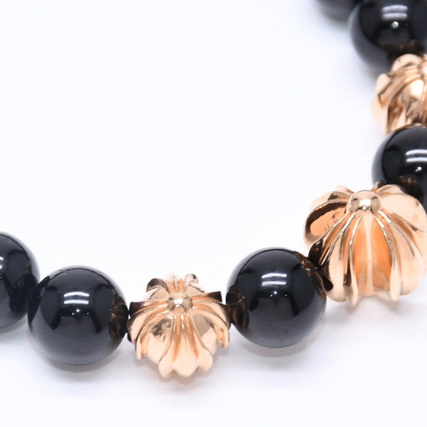 New and unused CHROME HEARTS Beads Bracelet Black Cross Ball Charm 22K Gold Cross Ball Used 4a005517