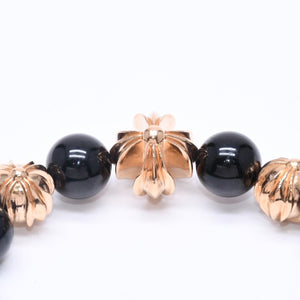New and unused CHROME HEARTS Beads Bracelet Black Cross Ball Charm 22K Gold Cross Ball Used 4a005517