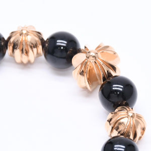 New and unused CHROME HEARTS Beads Bracelet Black Cross Ball Charm 22K Gold Cross Ball Used 4a005517