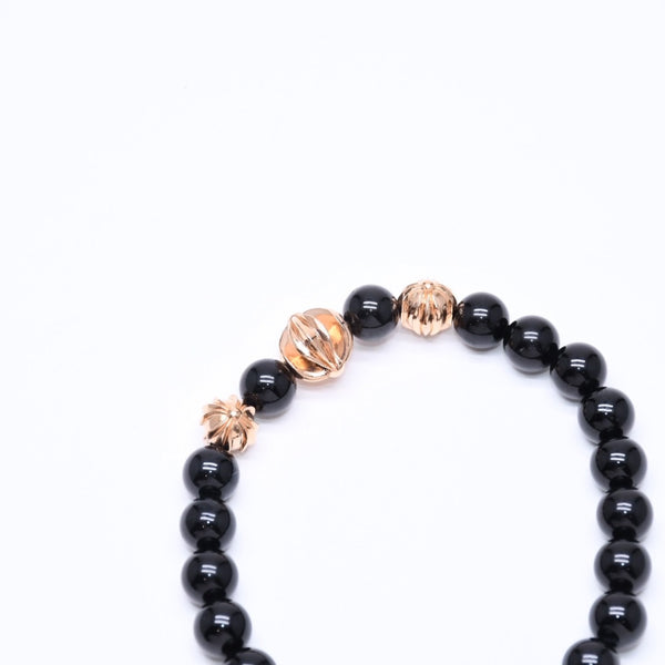 New and unused CHROME HEARTS Beads Bracelet Black Cross Ball Charm 22K Gold Cross Ball Used 4a005517