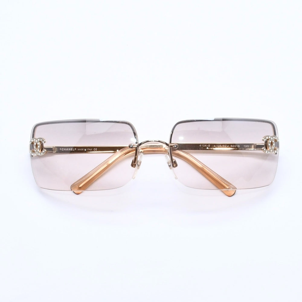 Very good condition CHANEL half rim sunglasses eyewear 4104-B c.125/8Z size 62□15 120 here mark rhinestone used 4a005431