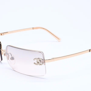 極美品 CHANEL シャネル ハーフリム サングラス アイウェア 4104-B c.125/8Z サイズ62□15 120 ココマーク ラインストーン 中古 4a005431