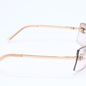 極美品 CHANEL シャネル ハーフリム サングラス アイウェア 4104-B c.125/8Z サイズ62□15 120 ココマーク ラインストーン 中古 4a005431