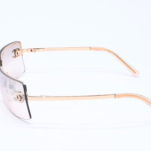 極美品 CHANEL シャネル ハーフリム サングラス アイウェア 4104-B c.125/8Z サイズ62□15 120 ココマーク ラインストーン 中古 4a005431